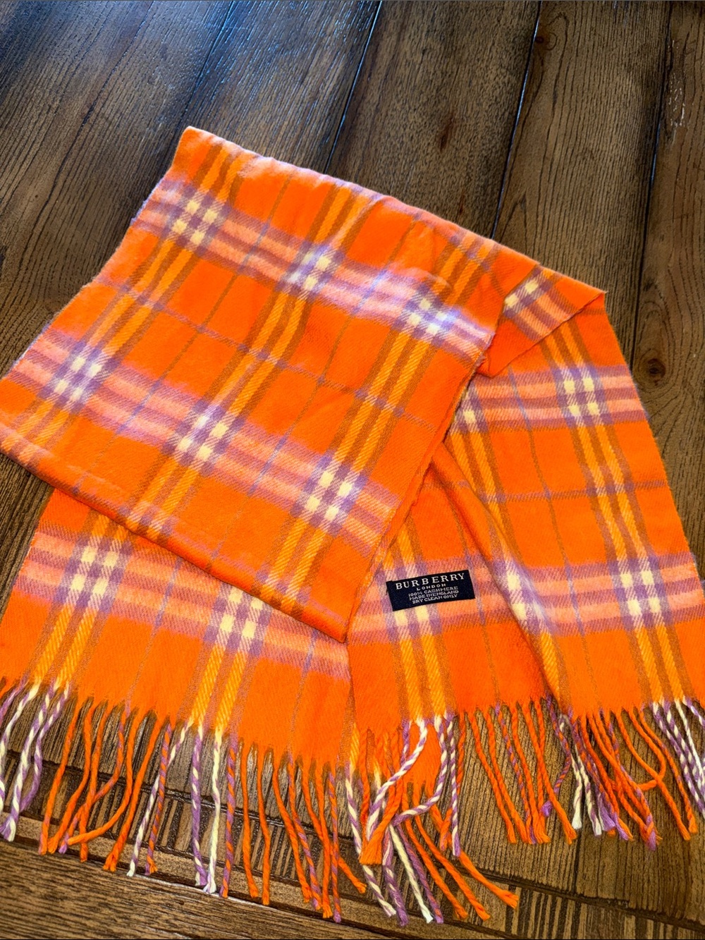 Burberry Squash Orange and Purple Plaid Cashmere Scarf 2019